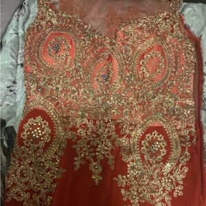 Elegant Orange Embellished Dress